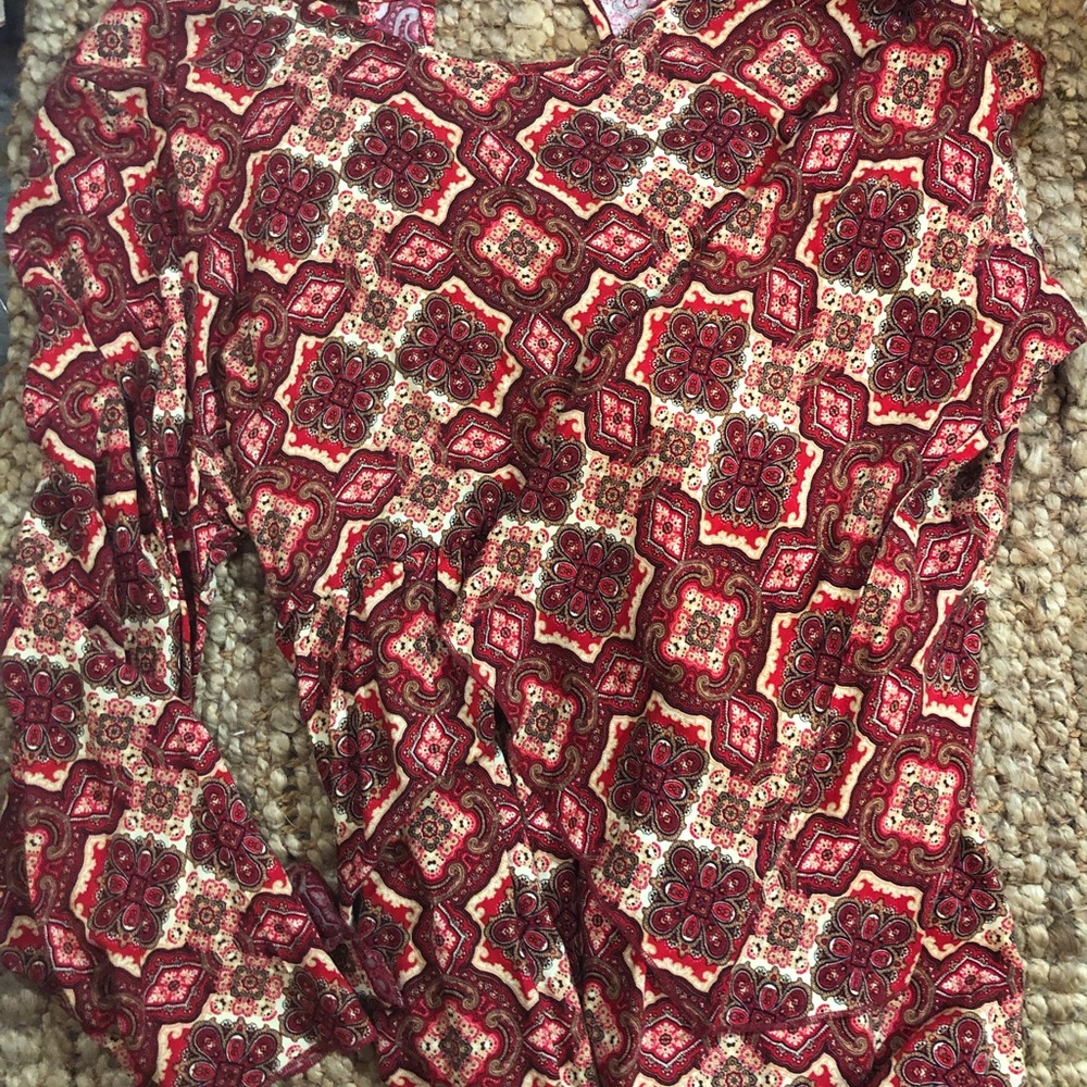 Red Print Bell Sleeve Babydoll Dress
